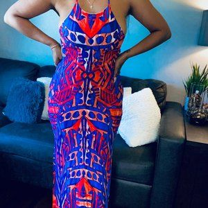 Red Blue Maxi Dress MEDIUM